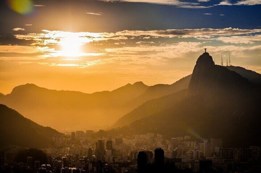 View of corcovado mountain from inside the helicopter