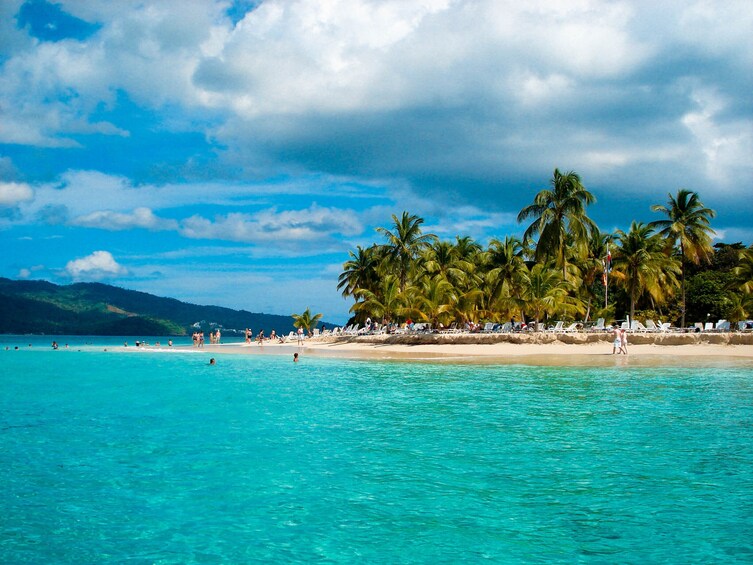 Bright turquoise waters and beach of Bacardi Island
