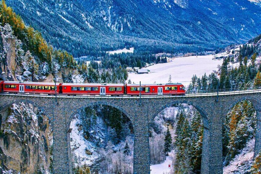 Bernina Red Train, Swiss Alps & St Moritz From Milan