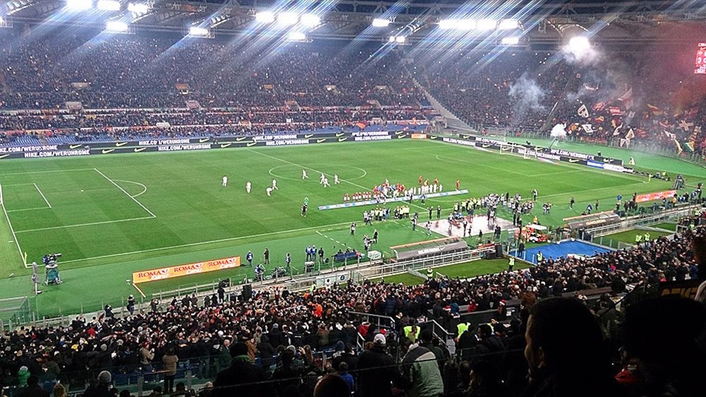The start to an exciting soccer match in Stadio Olimpico.