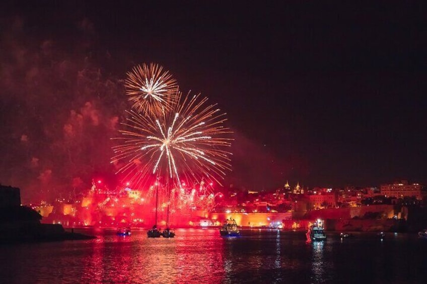 Experience the Malta fireworks festival from a catamaran