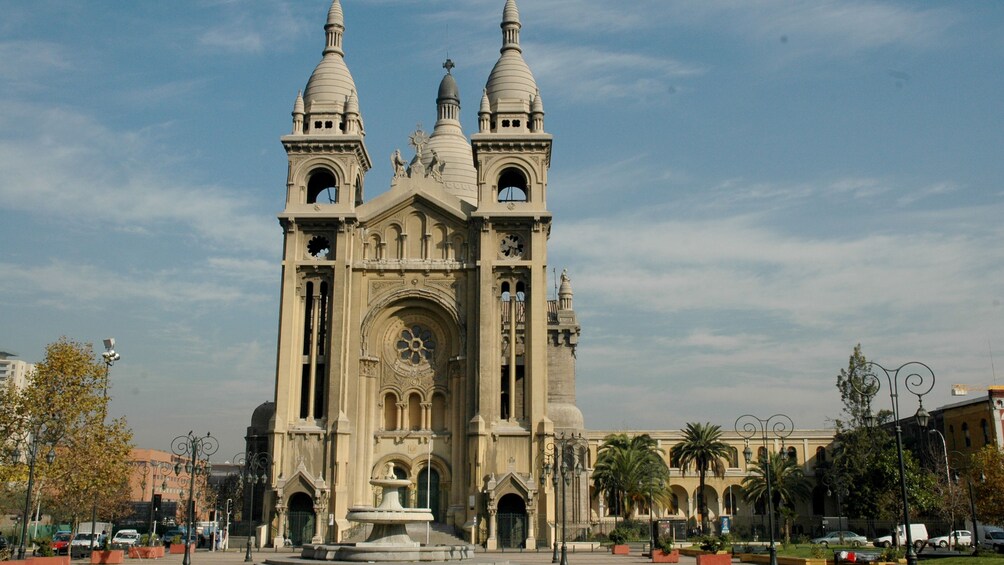 Large church and fountain in Santiago