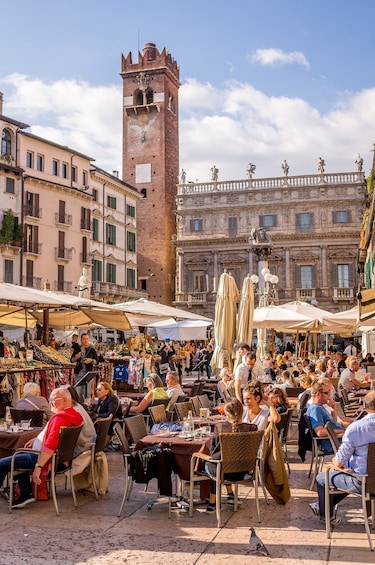 Busy Piazza delle Erbe in Verona, Italy