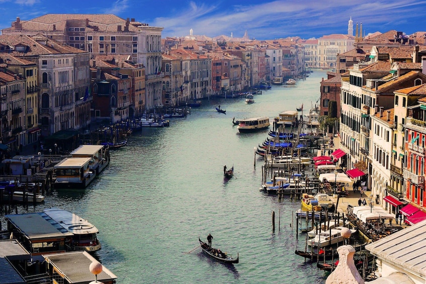 Aerial view of canal in Venice, Italy