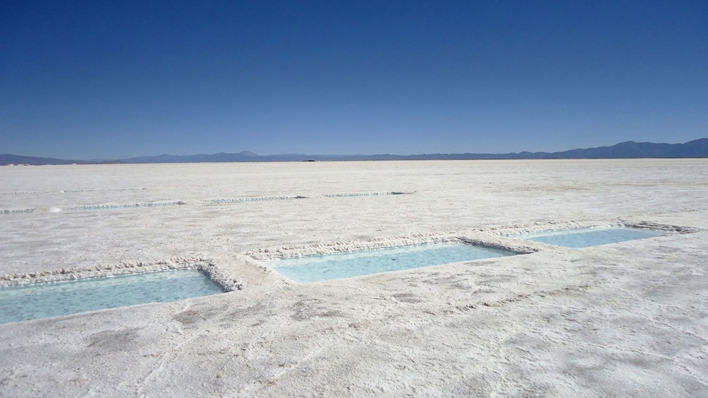 Square pools of water dot the Salinas Grandes salt fields in Argentina