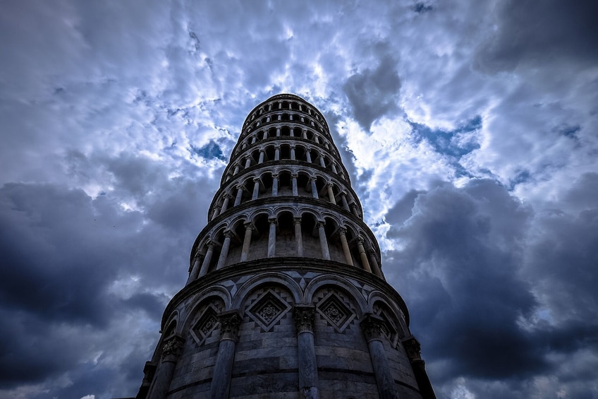 View from below of the Leaning Tower of Pisa