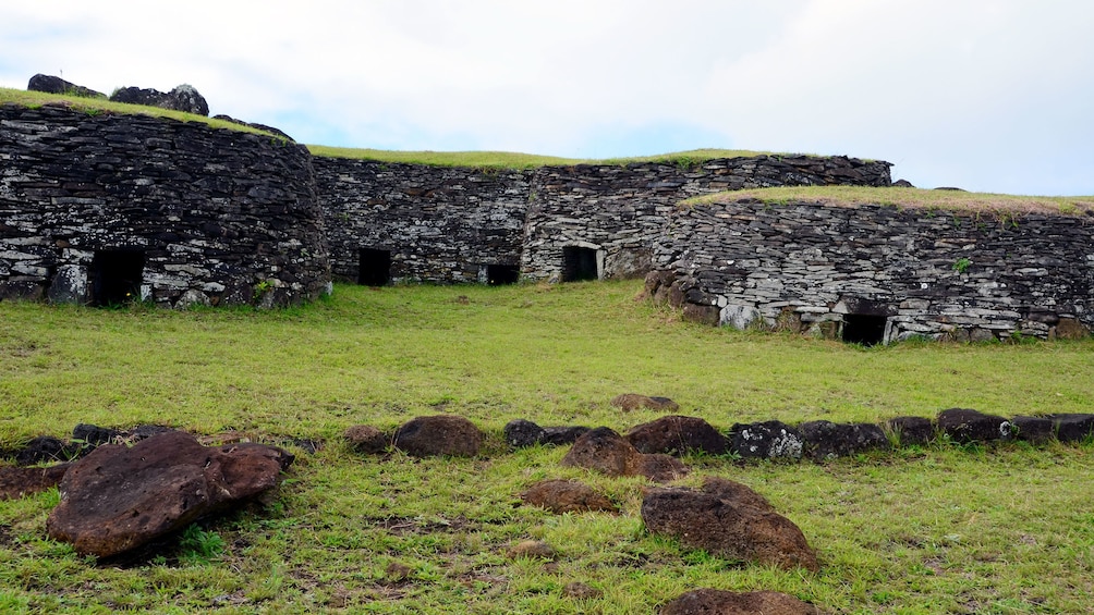 Gorgeous view of Rock buildings on Easter Island 