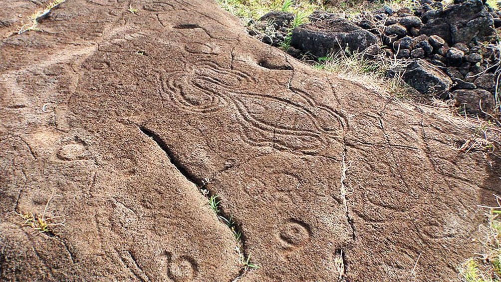 Petroglyphs on rocks on Easter Island