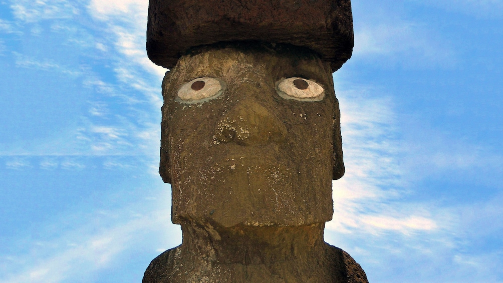 Close view of statue at the Tahai Ceremonial Complex on Easter Island  