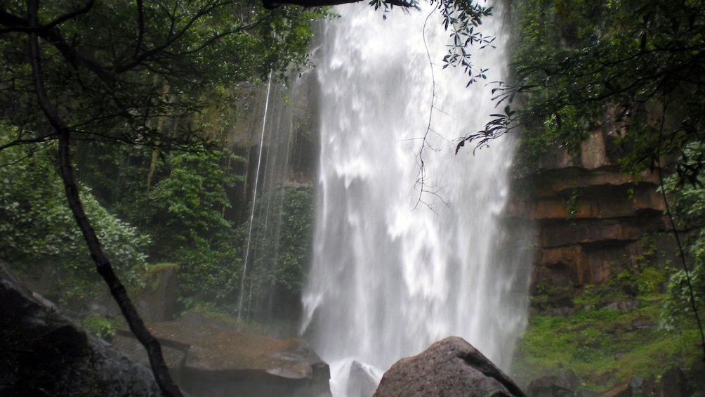 Close view of the rushing waterfalls at Kirirom National Park in Phnom Penh