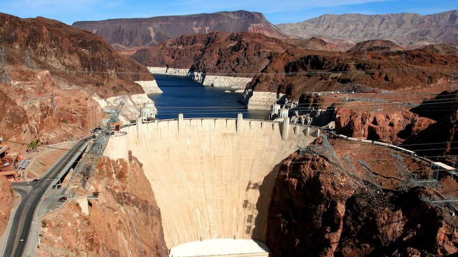Aerial view of Hoover Dam during the afternoon