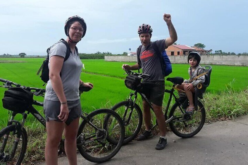 Cycling through rice paddies