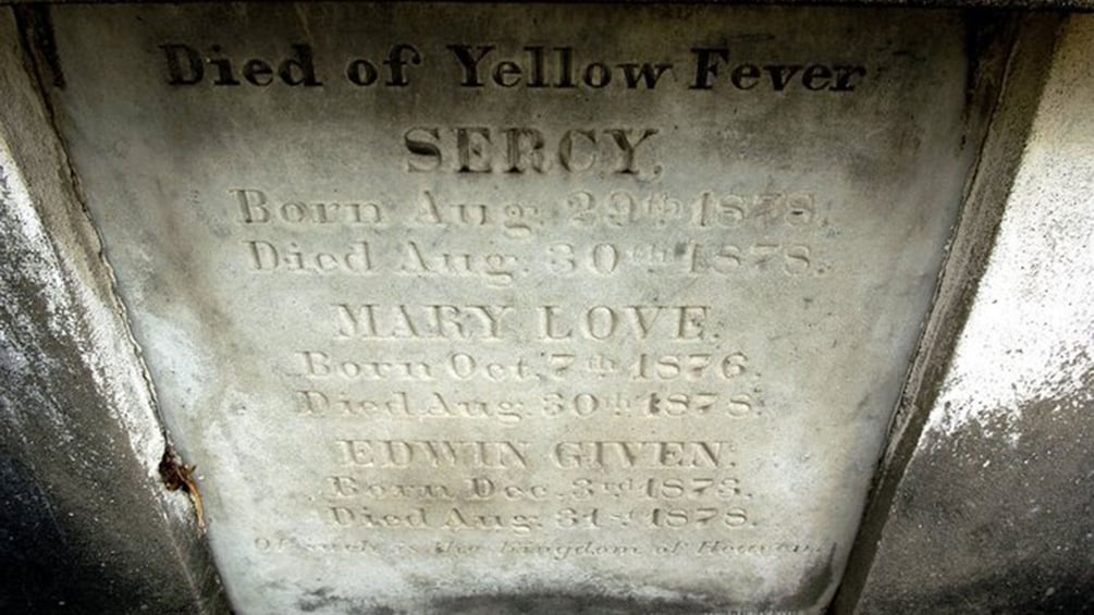 Tombstone seen on the New Orleans Ghosts & Spirits Nighttime Walking Tour