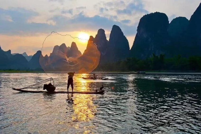Beautiful Li river with sunset