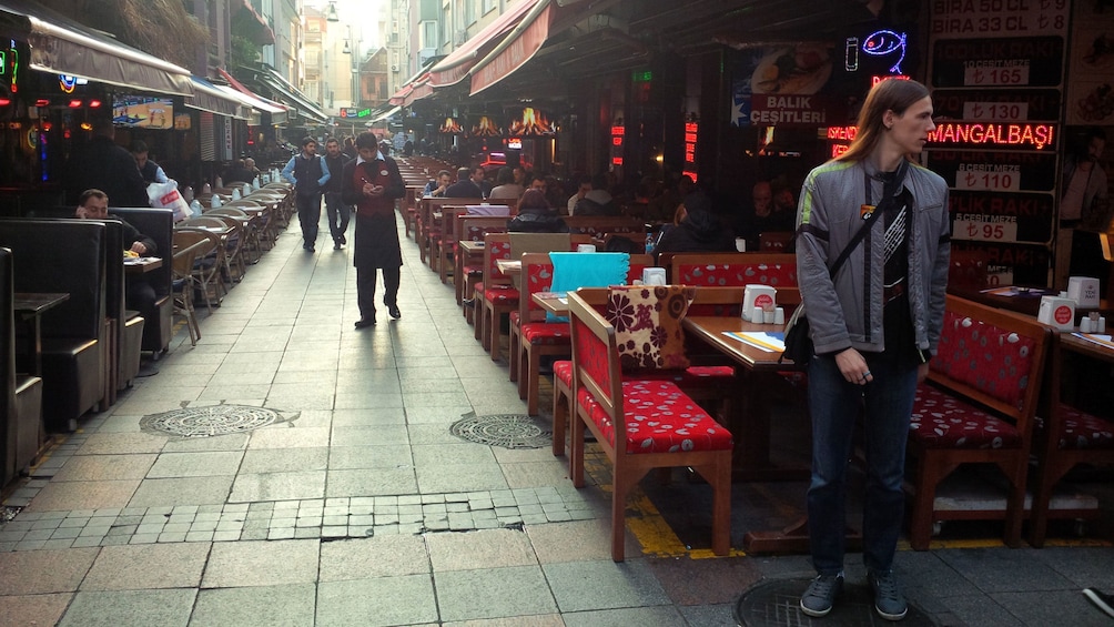 Outdoor eateries at Nevizade Sokak in Istanbul 