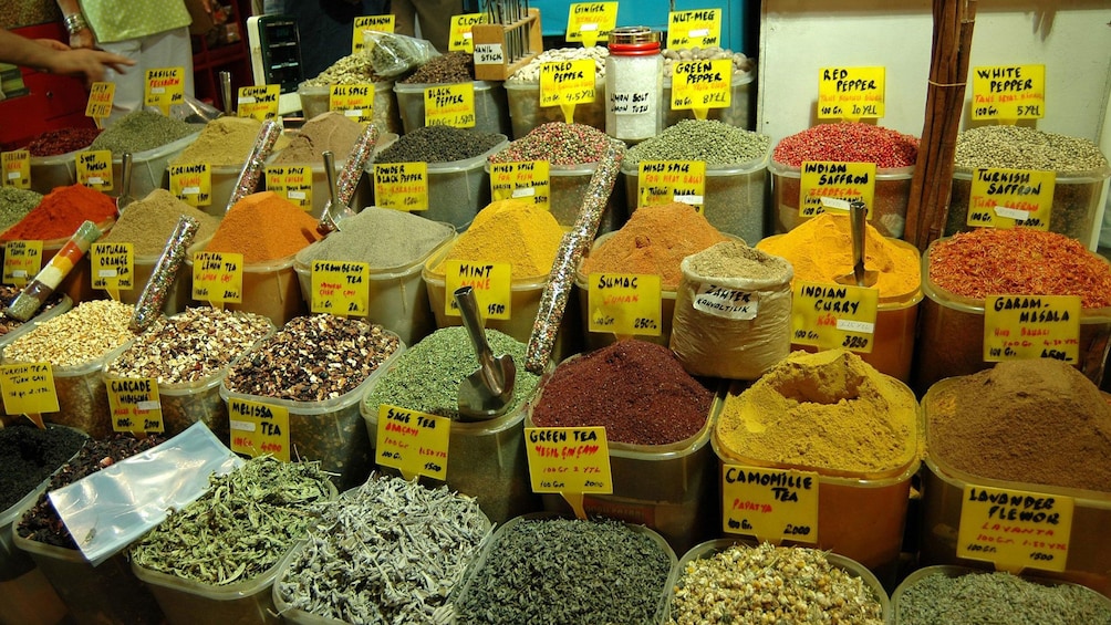 Spices on display for sale at a market in Istanbul 