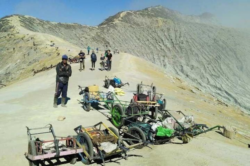 Trolleys at mount Ijen