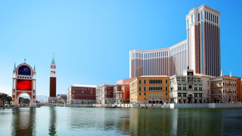 Show item 3 of 5. View of hotels on the Macau skyline from the water