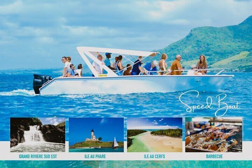 5 Islands Speedboat Cruise incl. Snorkeling in Blue Bay + Lunch at Ile aux Cerfs