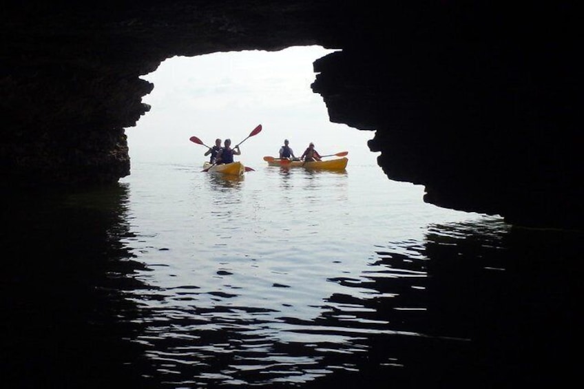 Kayaking through the caves