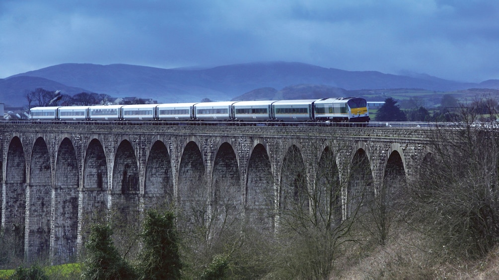 Train crossing a bridge in Ireland