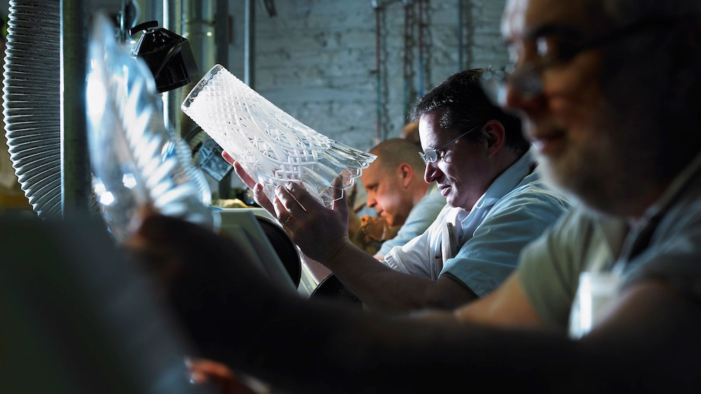 crystal artisans inspecting crystal ware in Dublin