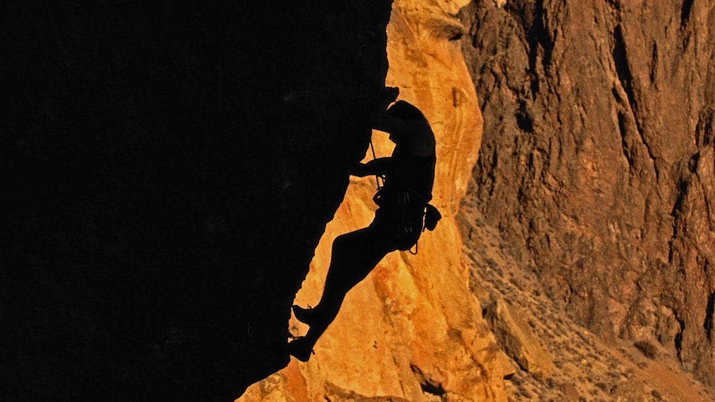 Rock climbing in the sunset in Denver