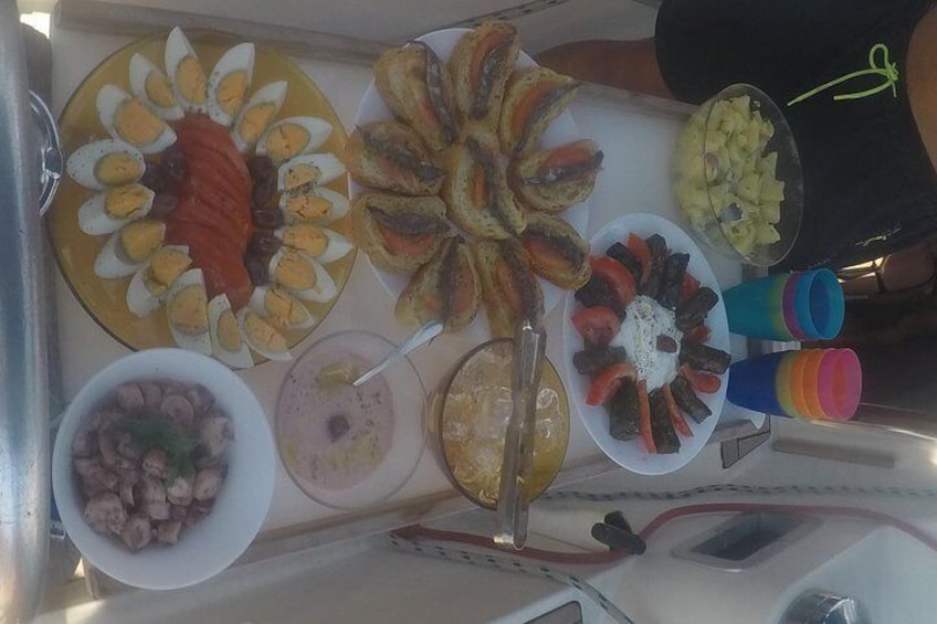 Homemade 'meze' or appetizers served before lunch