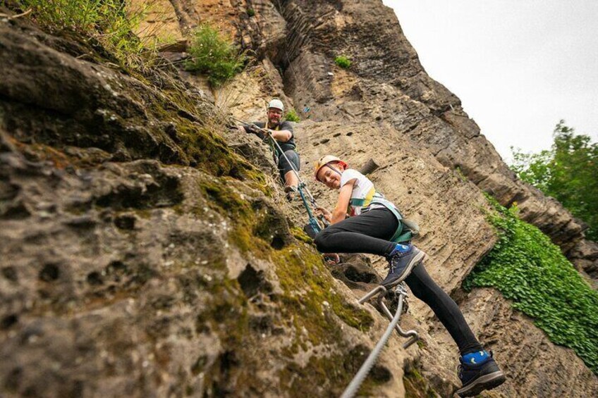 First steps on via ferrata in Děčín