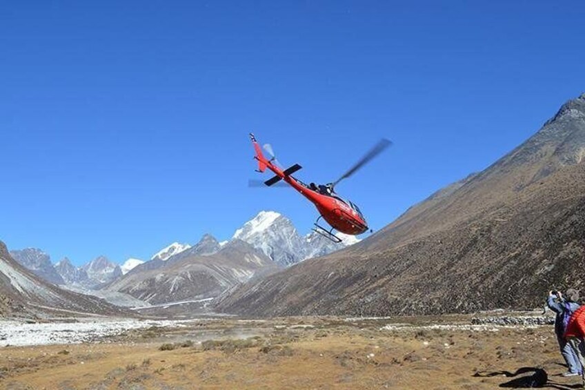 Flying back after landing at Everest Base Camp