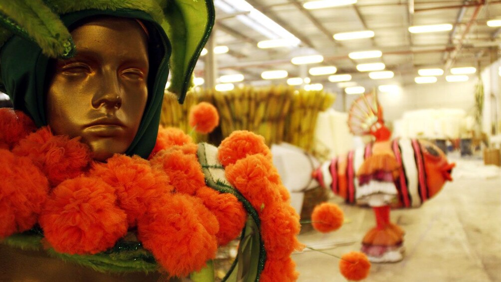 Colorful costumes in a samba school warehouse in Rio de Janeiro