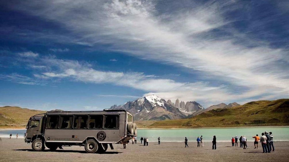 Tourists getting ready to board a Jeep for a tour of Torres del Paine National Park
