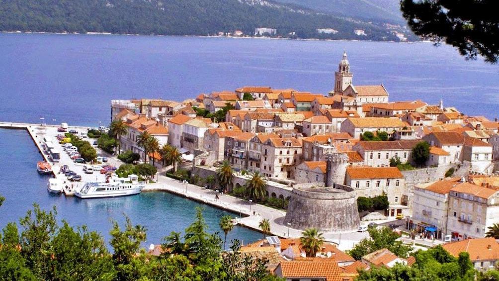 Boats docked at the bay of Korcula Island