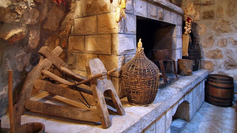 Stone fireplace inside a restaurant in Dubrovnik