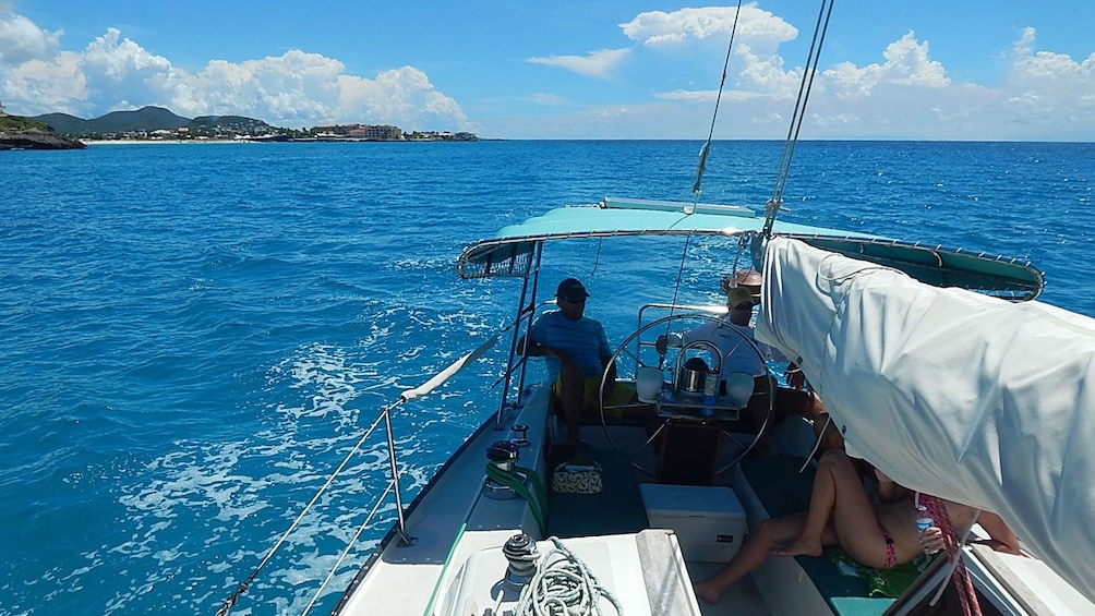 Top deck view from the MoonDance Catalina sailboat in Saint Martin