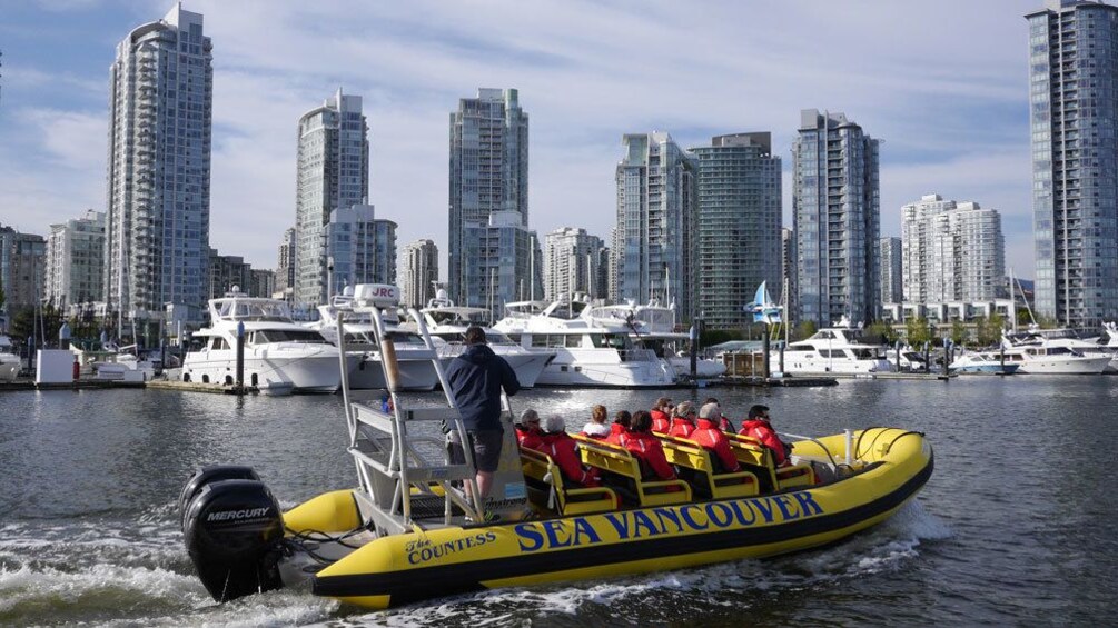 Viewing the cityscape on raft in Vancouver