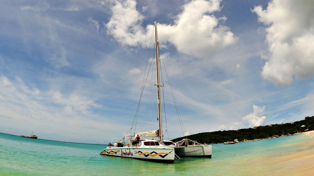 Lambada catamaran setting sail on the Anguilla Channel