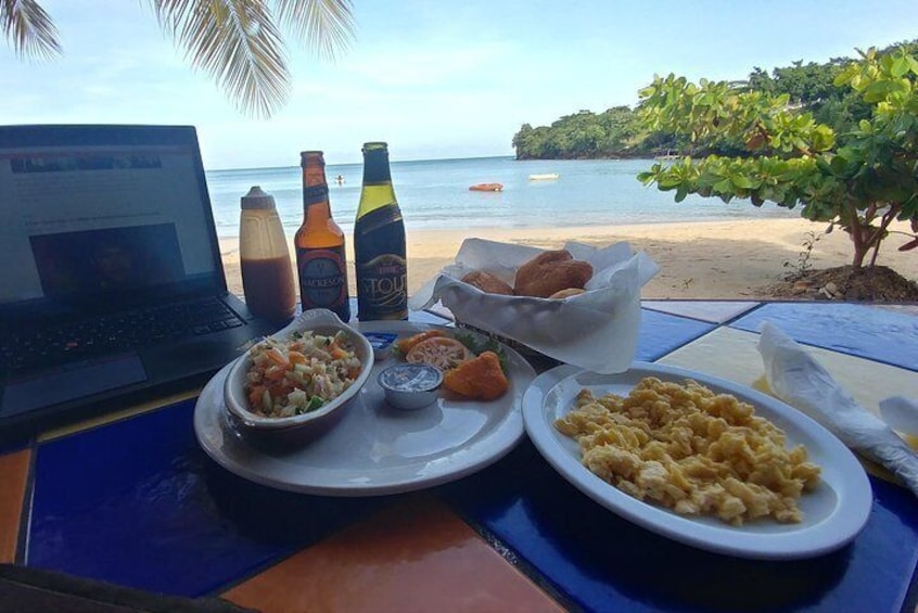 Have an island breakfast while catching up on news or work 
