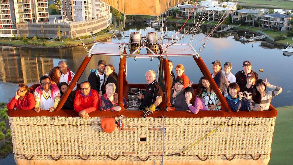 Group of people in the balloon basket on the Gold Coast Balloon Ride with Champagne Breakfast in Australia