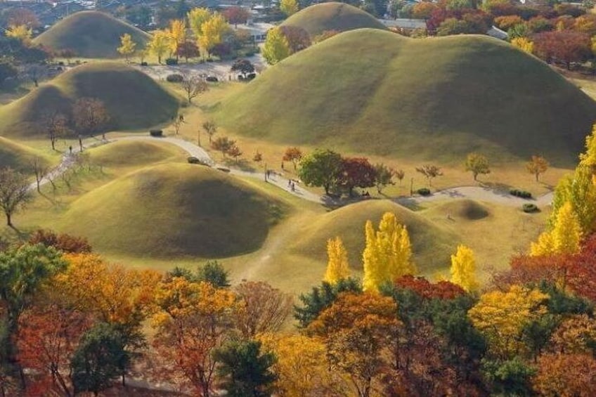 Here is Daereungwon Tomb zone, like a huge Tumuli, Totally 23 Tombs here. Now, there are totally more than 200 royal tombs at Gyeongju city that was a capital city of 1000 year Silla Dynasty.