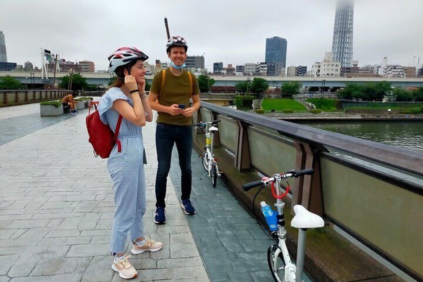 On a bridge over the Sumida river