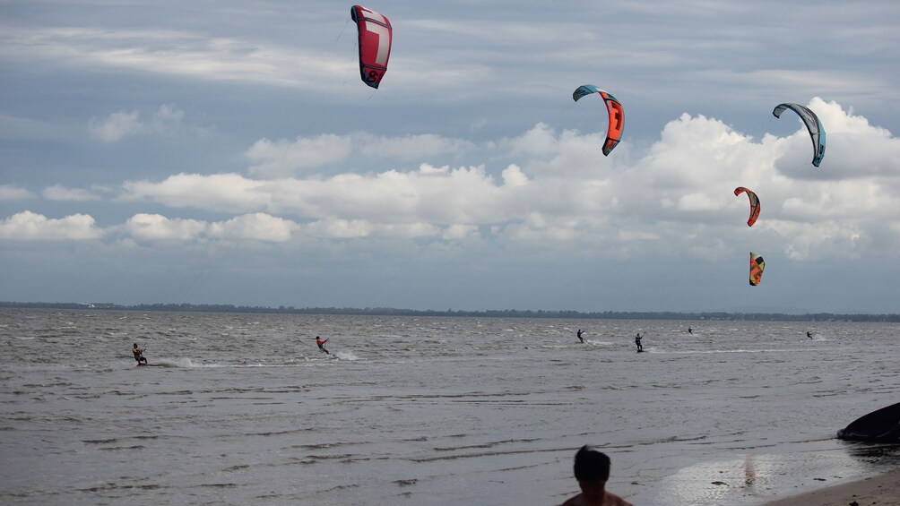 Group of kite surfers having fun in Brisbane