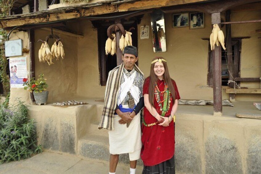 Gurung dress wearing at Ghandruk village a local house