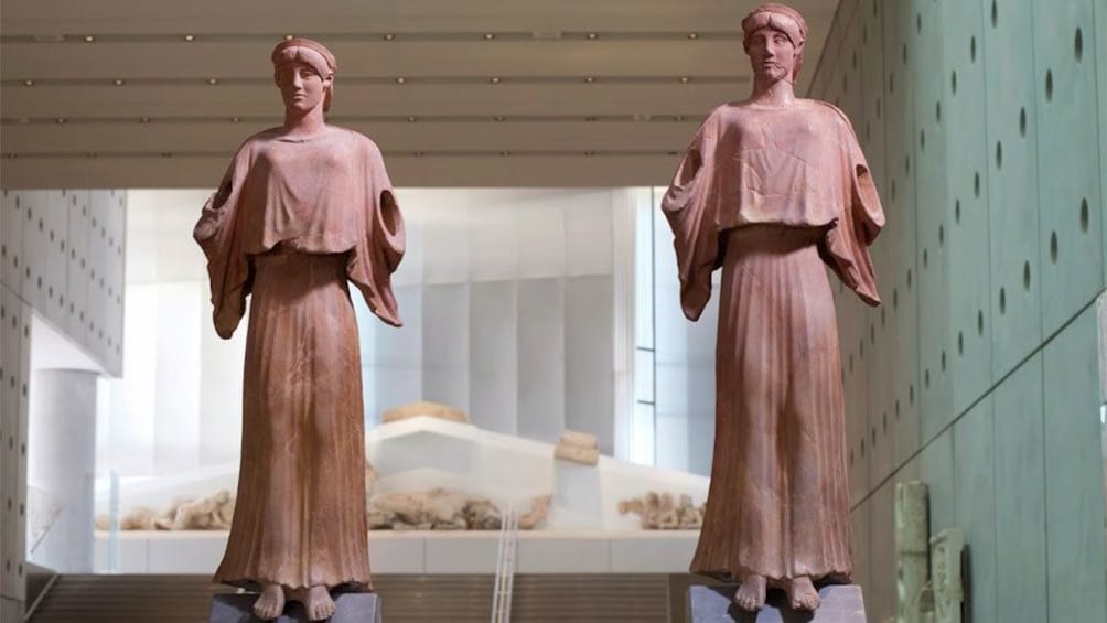 Clay statues on display at the Acropolis Museum in Athens