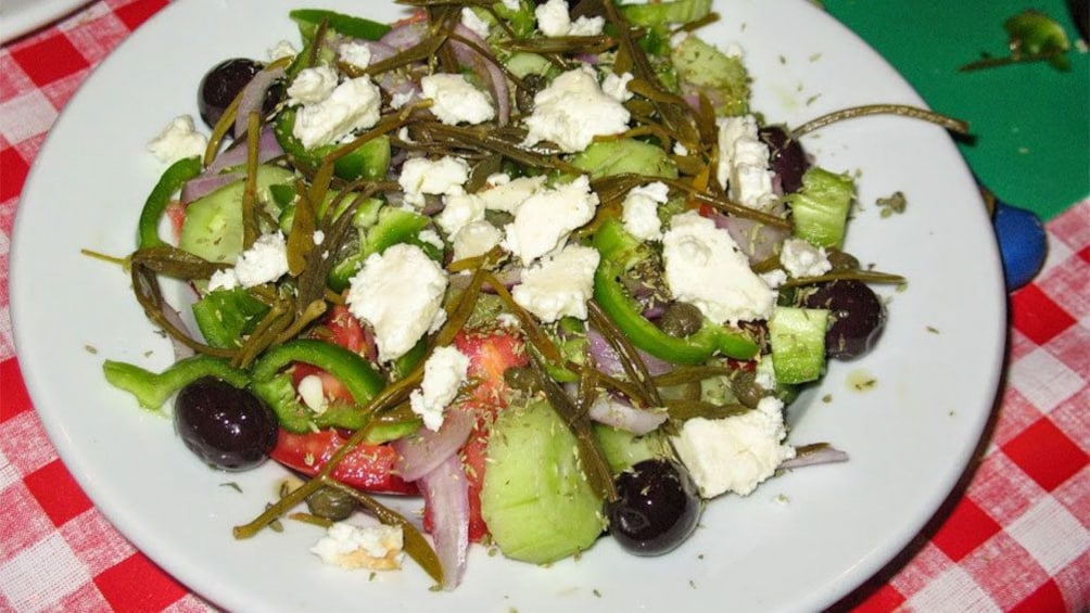 Greek salad with vegetables, olives and feta cheese