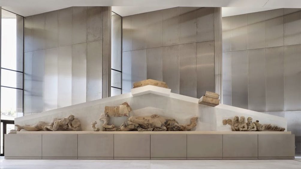 Part of the Hekatompedon temple on display at the Acropolis Museum in Athens