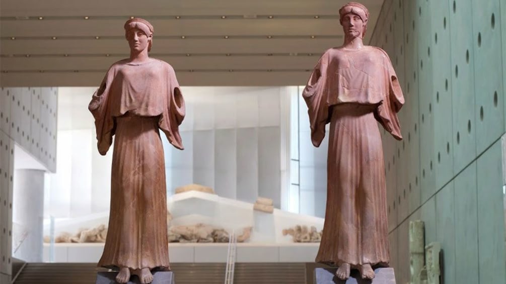 Clay statues on display at the Acropolis Museum in Athens