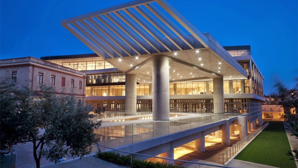 The Acropolis Museum lit up at night in Athens