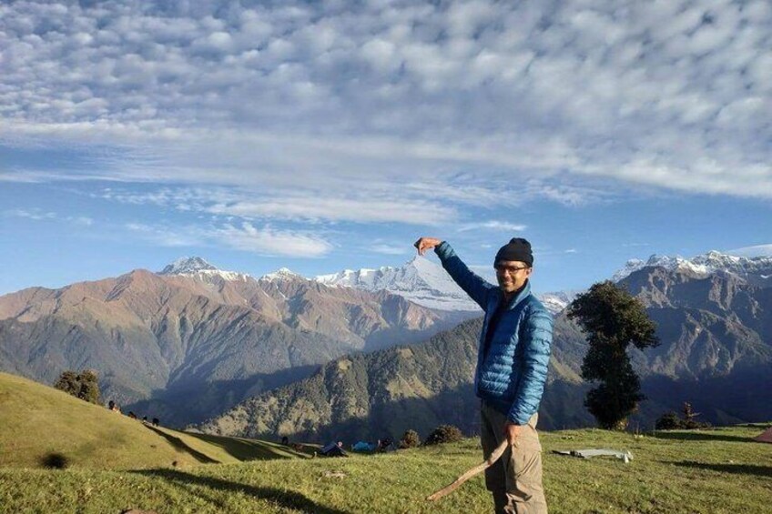 Himalayas from high altitude meadow 