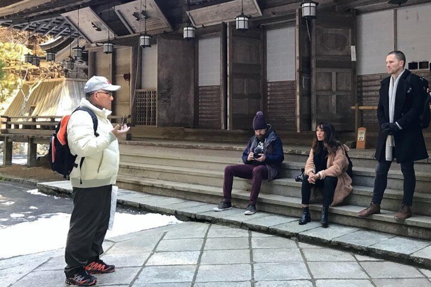 Learning everything about Koyasan from our friendly guide.